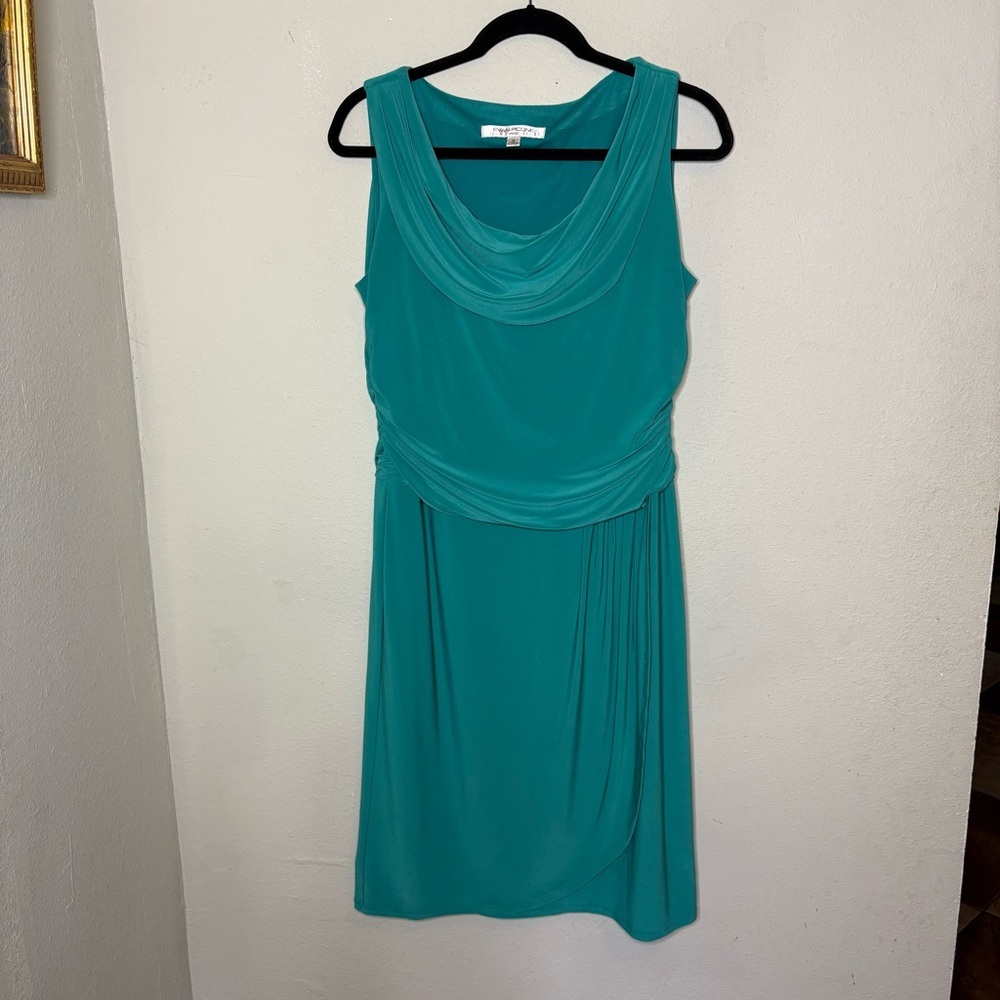Evan Picone Teal Draped Sleeveless Dress